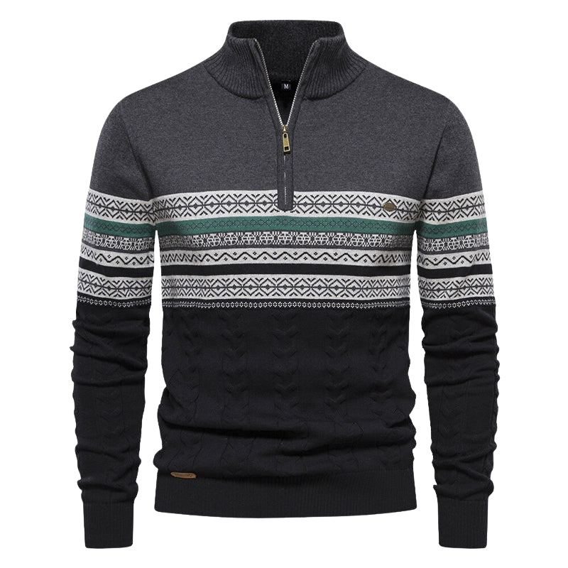 Carter – Halve Rits Trui met Opstaande Kraag en Geometrische Print