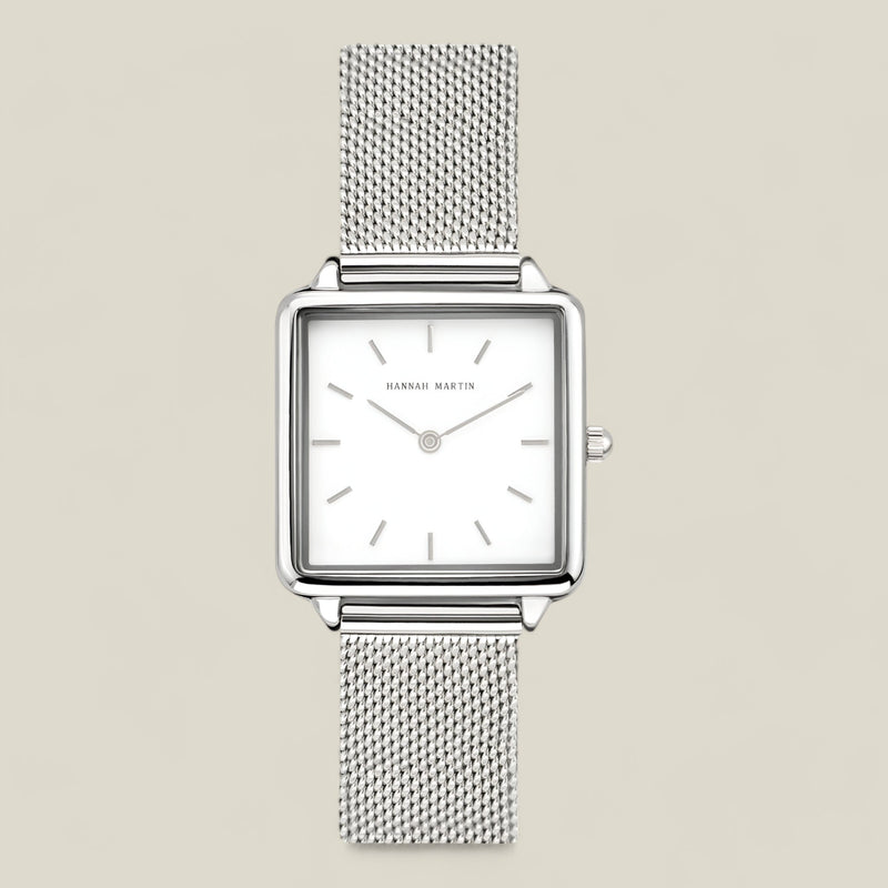 Naomi - Minimalistische vierkante mesh bandjes Horloge met tijdloze elegantie