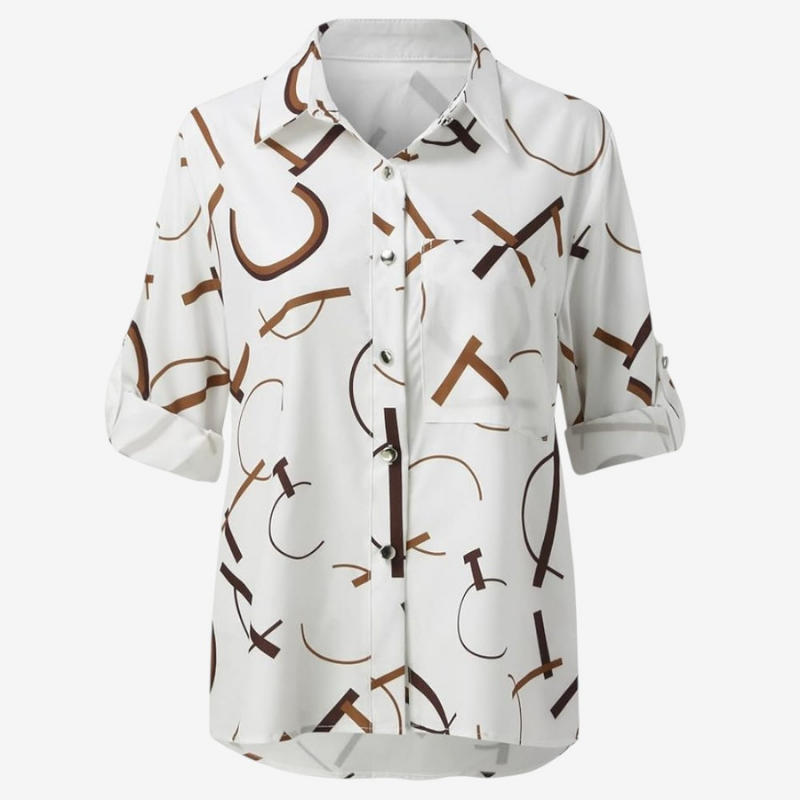 Sofia – Blouse met Knope enLange Mouwen en Klassieke Kraag