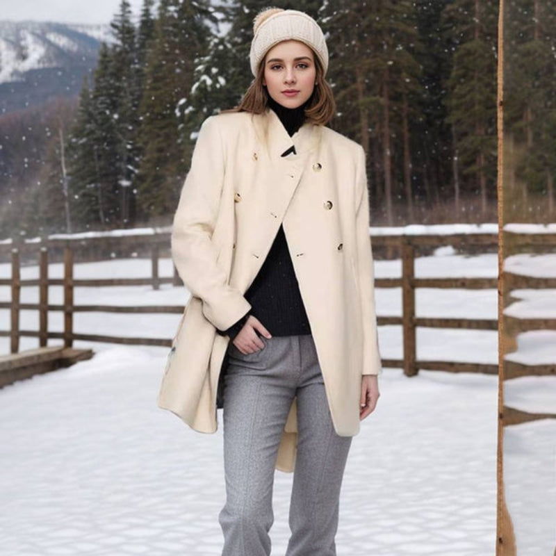 Jacqueline - Lange Mouw Jas met Knopen en Zijzakken