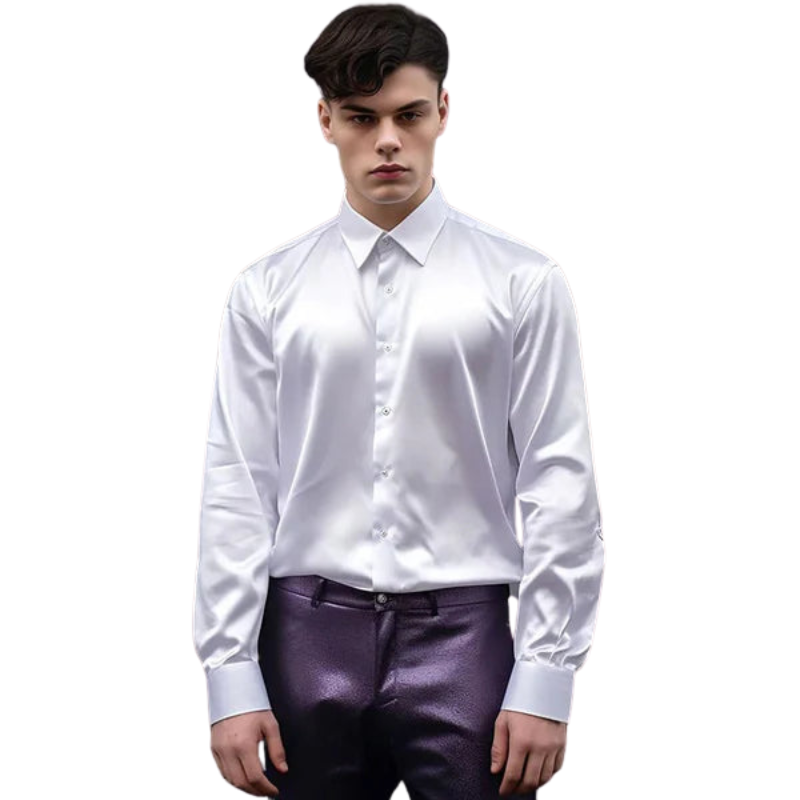 Jack – Slim Fit Zijde Lange Mouw Overhemd met Knoopsluiting en Reverskraag