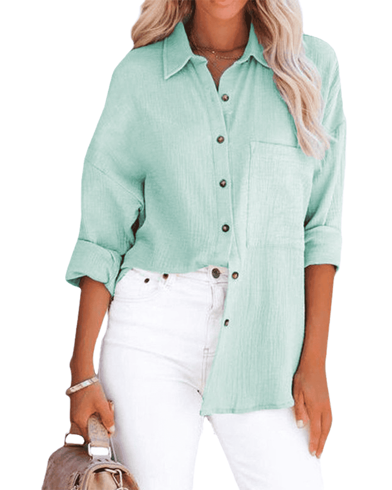 Grace – Relaxed button-up overhemd met opgerolde mouwen en borstzak