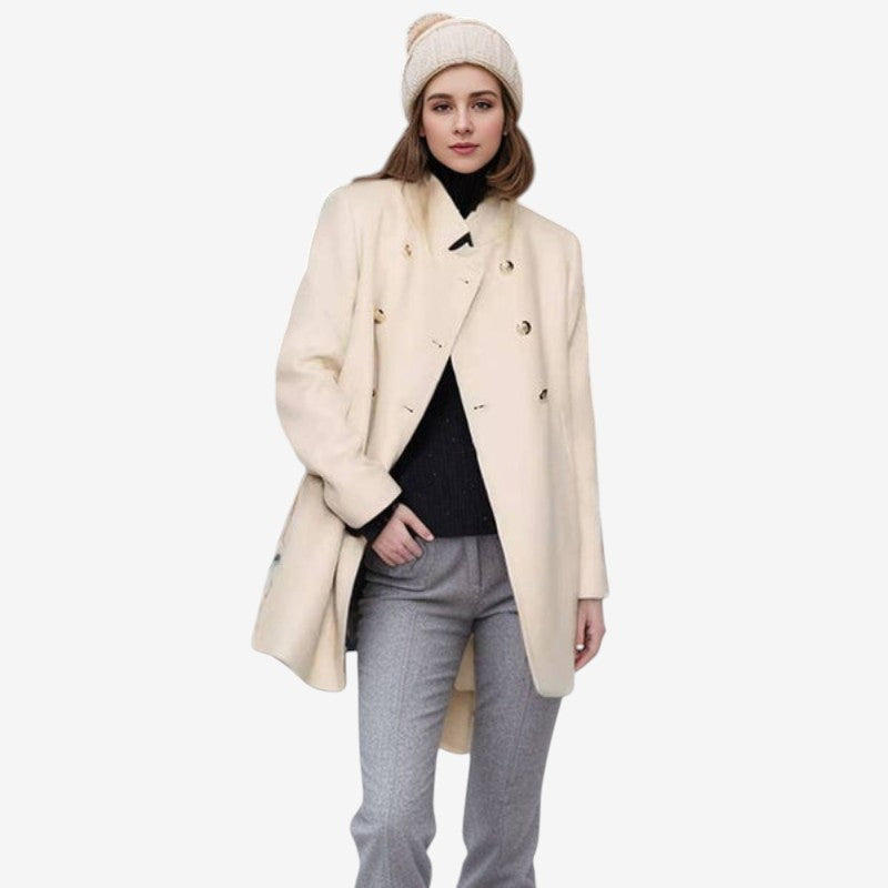 Jacqueline - Lange Mouw Jas met Knopen en Zijzakken