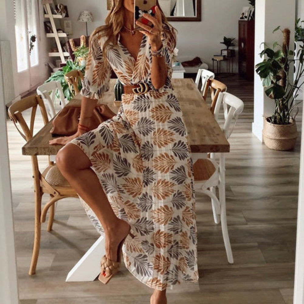 Liliane – Maxi-jurk met korte mouwen en vloeiend bloemenpatroon