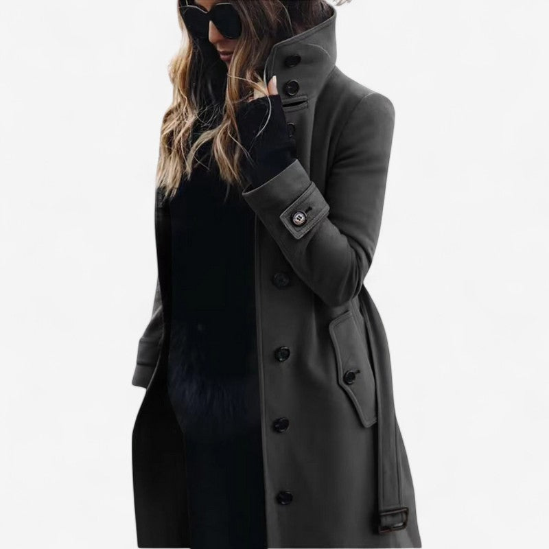 Aurora – Trenchcoat met Lange Mouw Knopen en Zakken