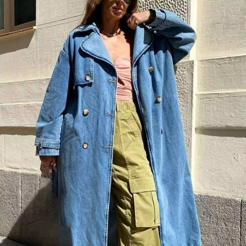 Emery – Lange Mouw Trenchcoat met Knopen aan de Voorkant en Tailleceintuur