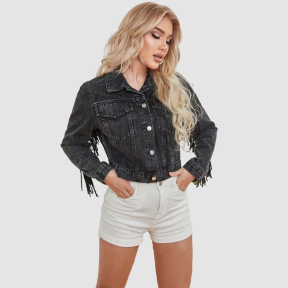 Aria – Lange Denimjas met Zakjes