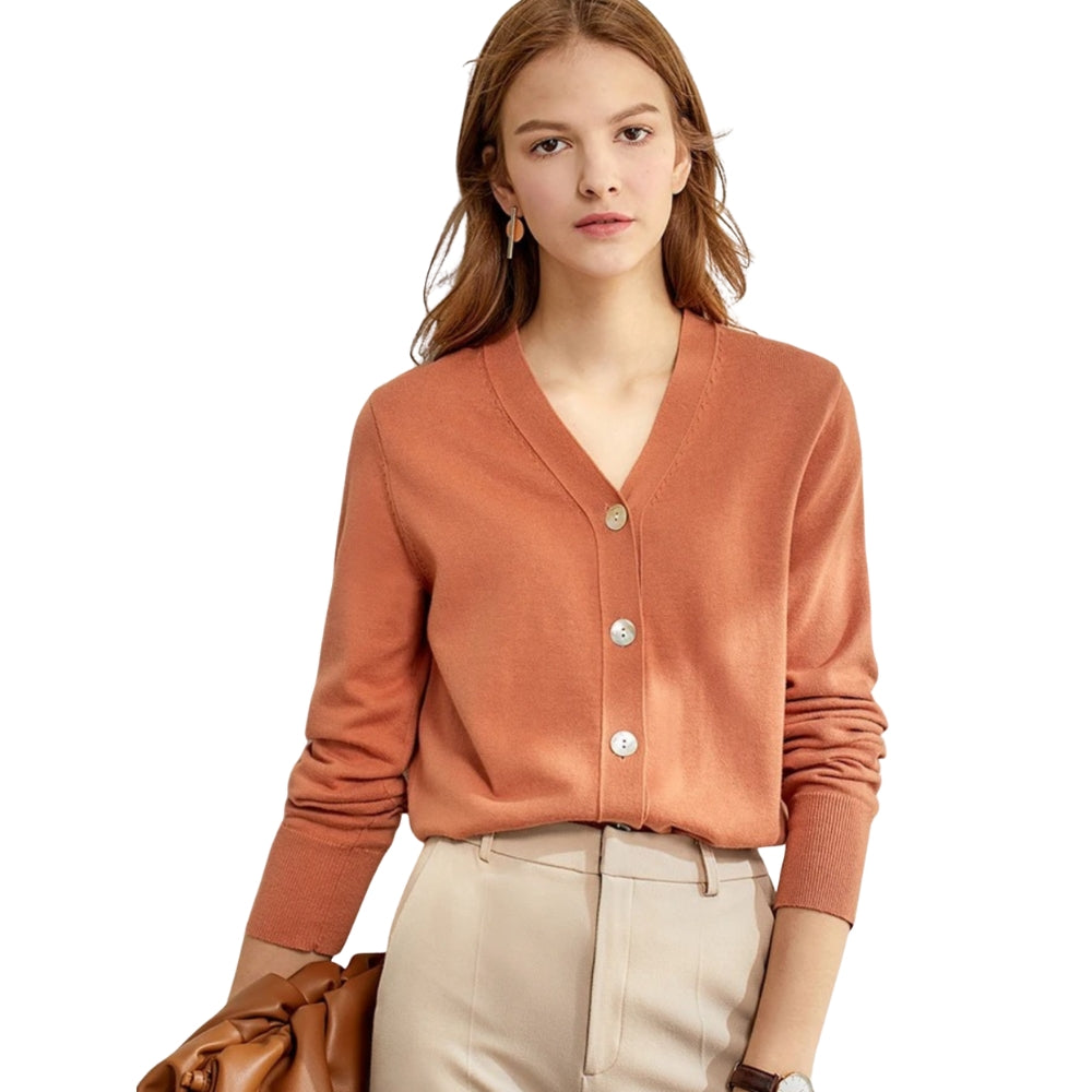 Stephanie - V hals cardigan met lange mouwen en knoopsluiting