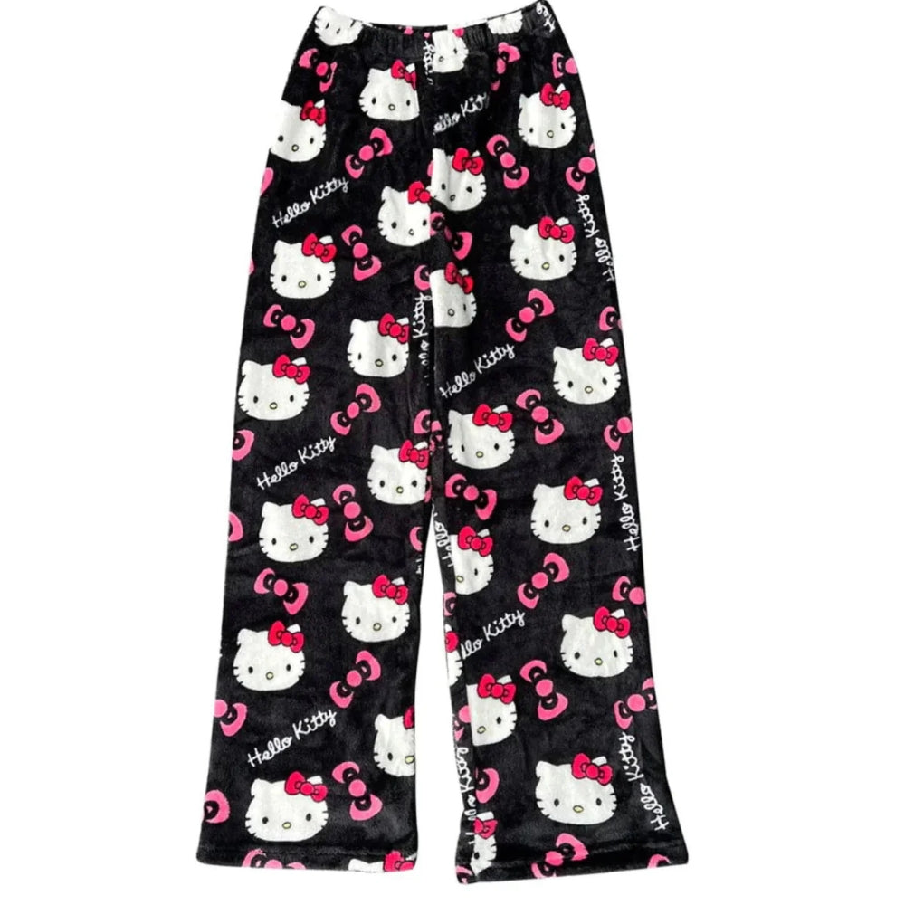 Grace - Speelse Kattenprint Broek met Relaxte Pasvorm en Elastische Tailleband