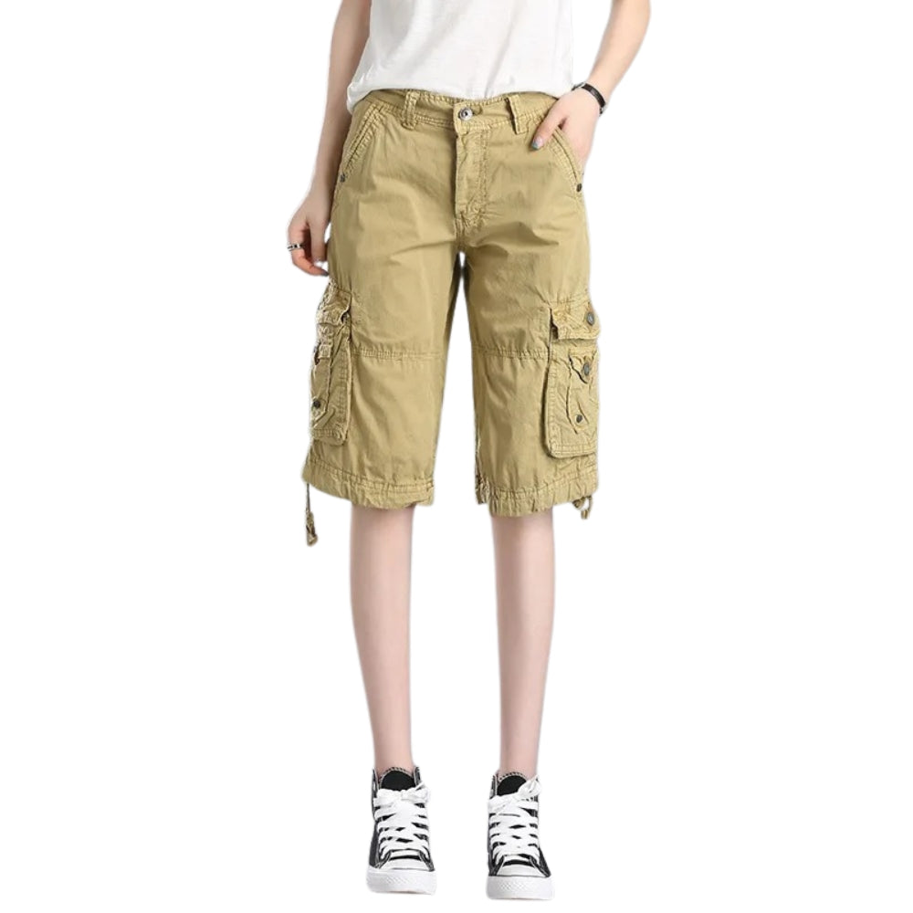Alayna - Cargoshorts met middelhoge taille, knoopsluiting en functionele zakken