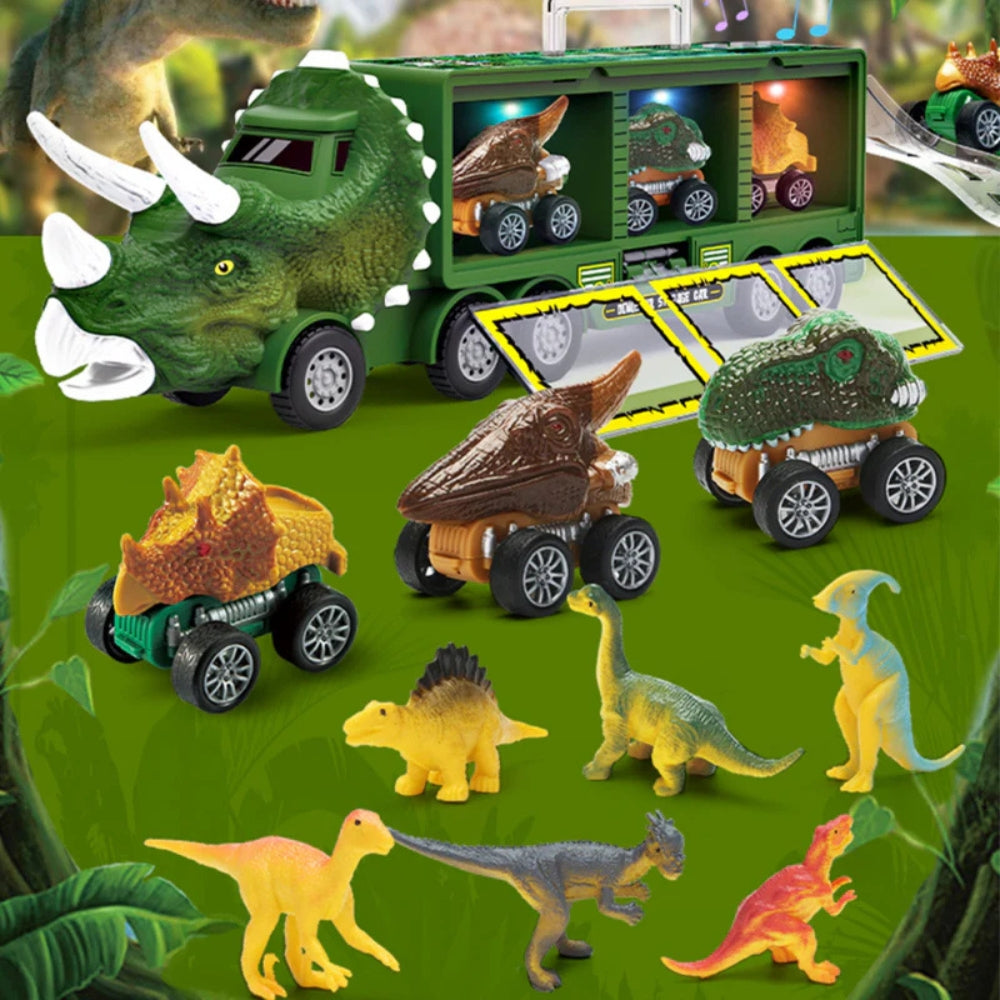 DinoHaul – Dinosaurus transportvrachtwagen speelgoed met mini-auto's en geluidseffecten