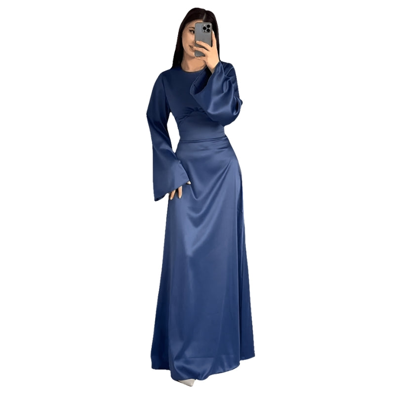 Emily – Moderne Maxi Jurk met Lange Mouwen en Ronde Hals