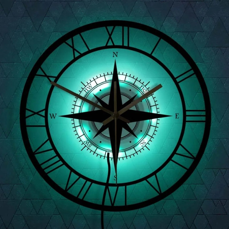 TimeCompass – Ronde Wandklok met Kompasdesign en Stil Uurwerk
