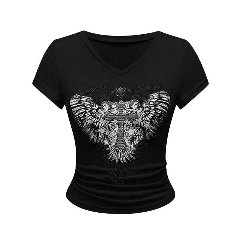Layla - T Shirt met Grafisch Motief en V Hals