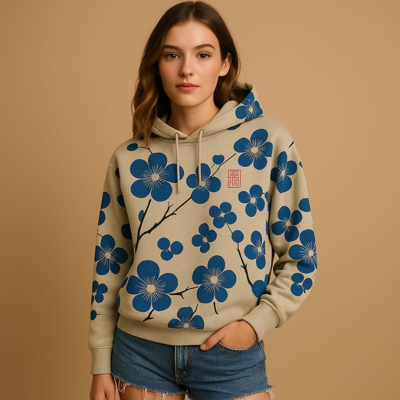 Eleanor - Lange Mouw Hoodie met Bloemenprint en Verstelbare Kap