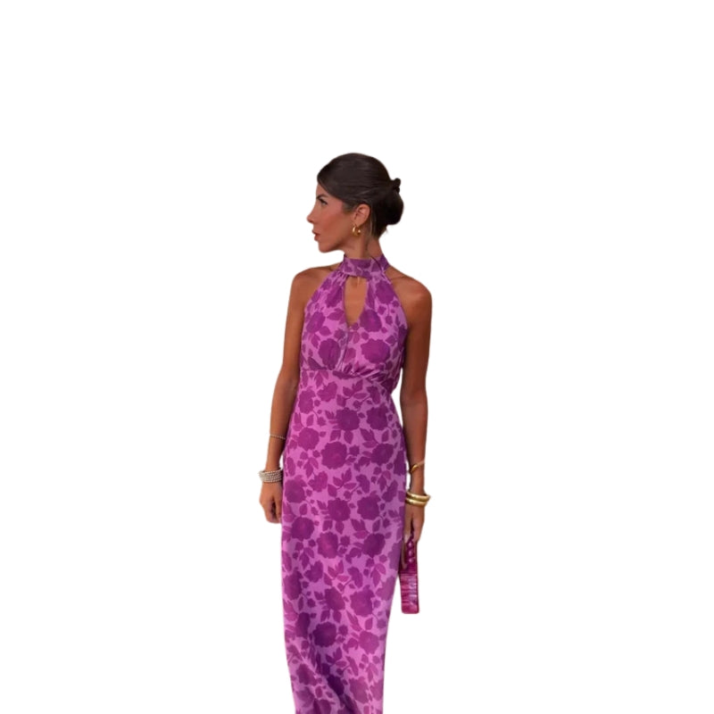 Amelia – Lange Halter Jurk met Hoge Taille voor de Zomer
