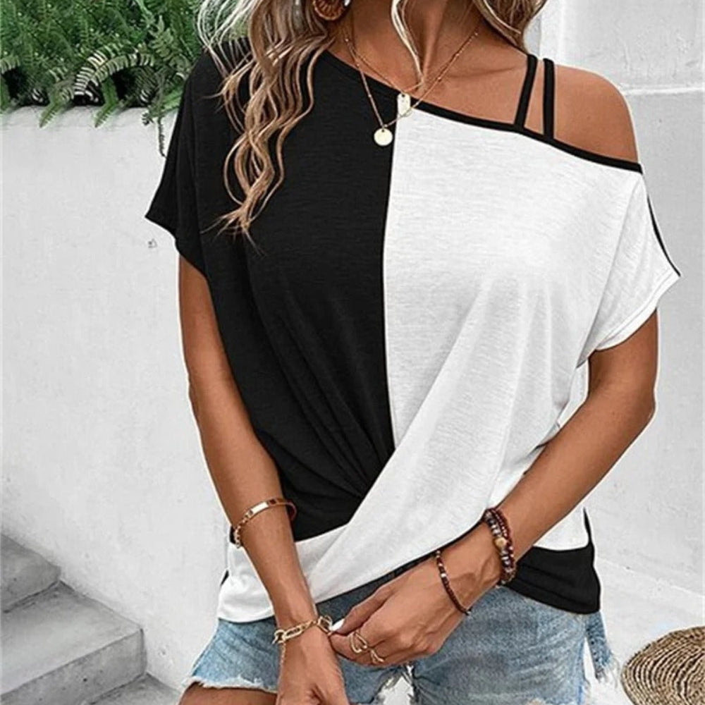 Grace - Modren Top met korte mouwen en één off-shoulder
