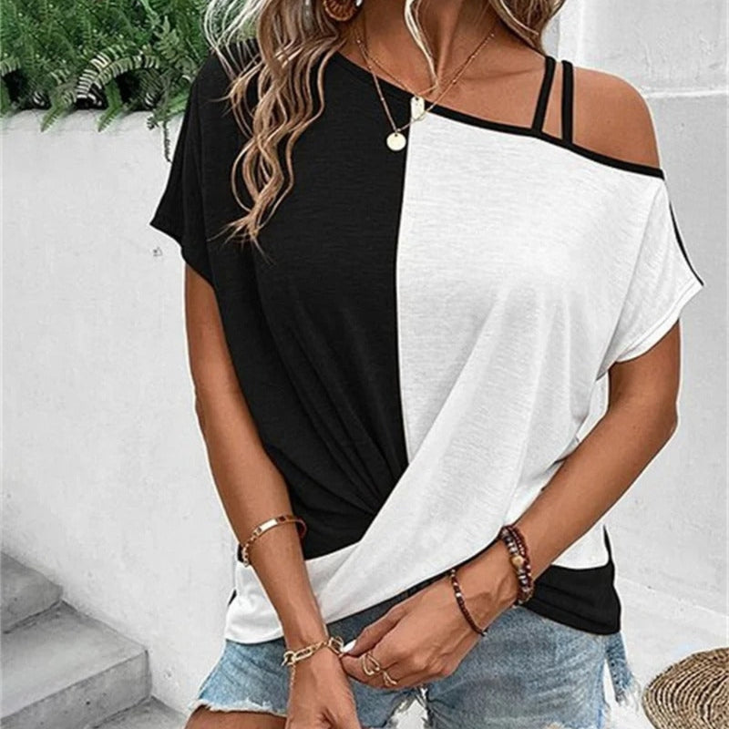 Grace - Modren Top met korte mouwen en één off-shoulder