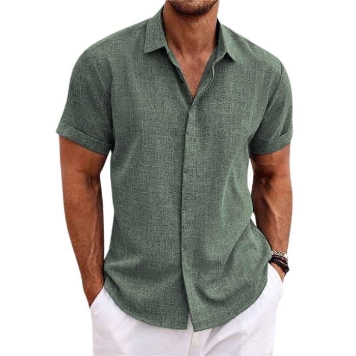Carter - Korte Mouw Shirt met Omgeslagen Kraag en Verborgen Knopsluiting
