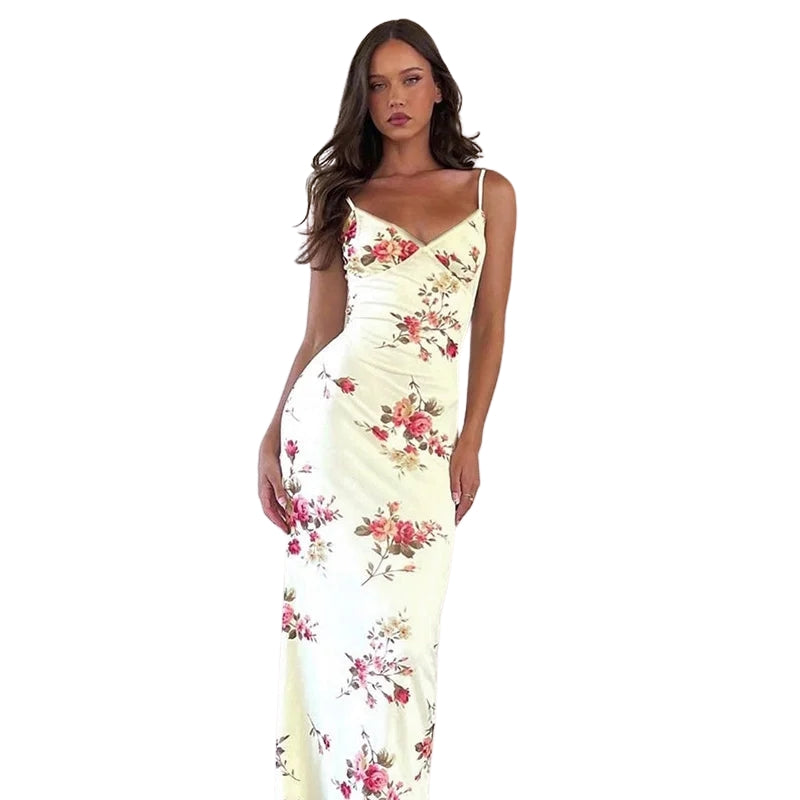 Elara – Maxi-jurk met Spaghettibandjes en Bloemenprint