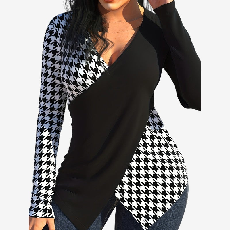 Cyra – Blouse met Lange Mouwen V hals en Slim Fit Design