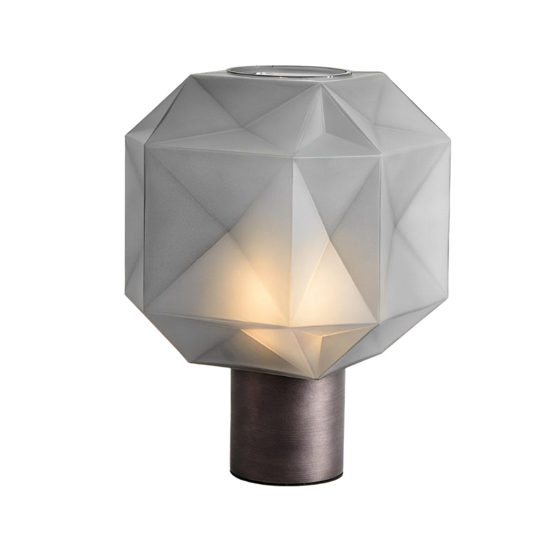 GlassGlow – Cubo Tafellamp met Rookgrijze Glazen Kap