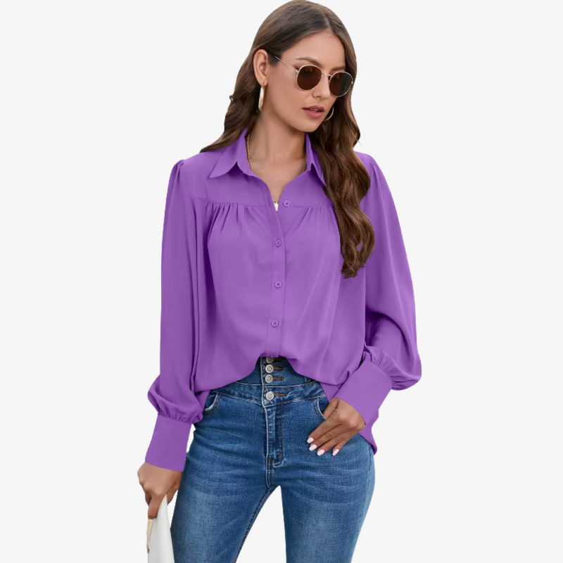 Ava – Relaxed Fit Blouse met Volumineuze Mouwen en Elegante Details
