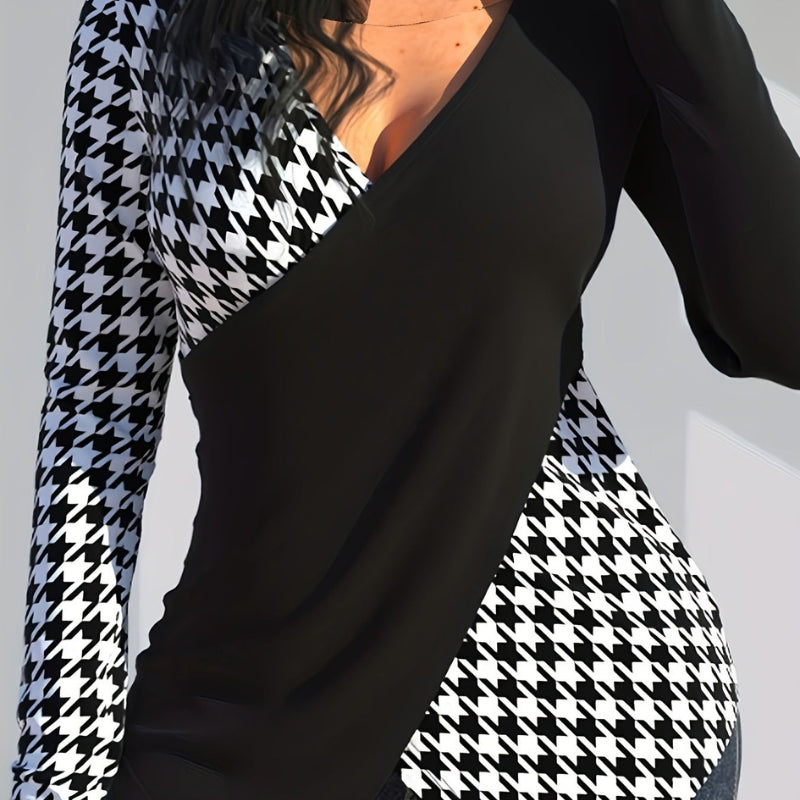 Cyra – Blouse met Lange Mouwen V hals en Slim Fit Design