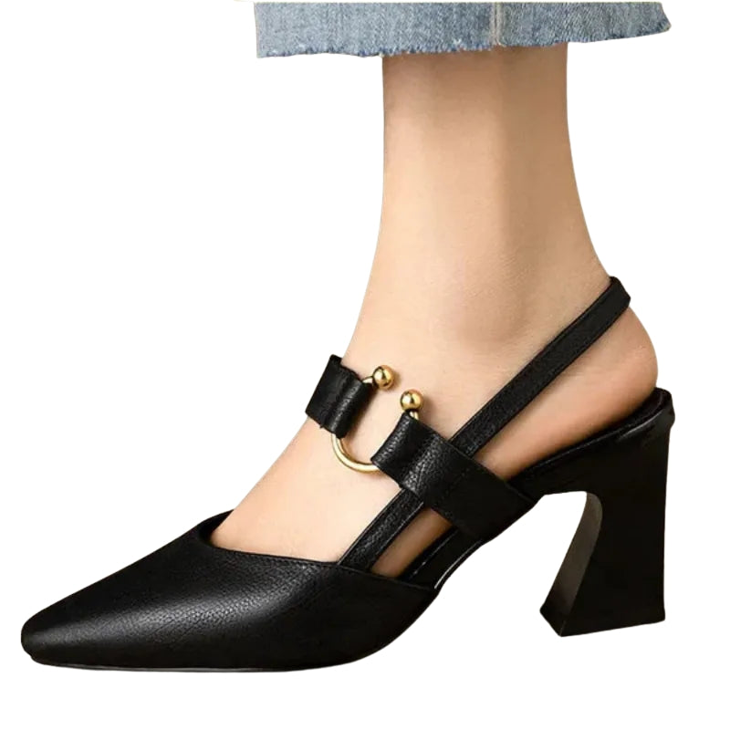 Naomi - Slingback sandalen met puntneus en blokhak