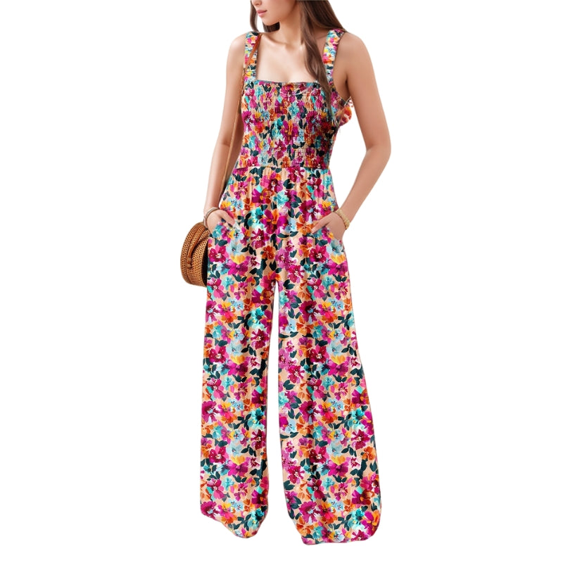 Lily - Moderne jumpsuit met vierkante halslijn en bloemenprint