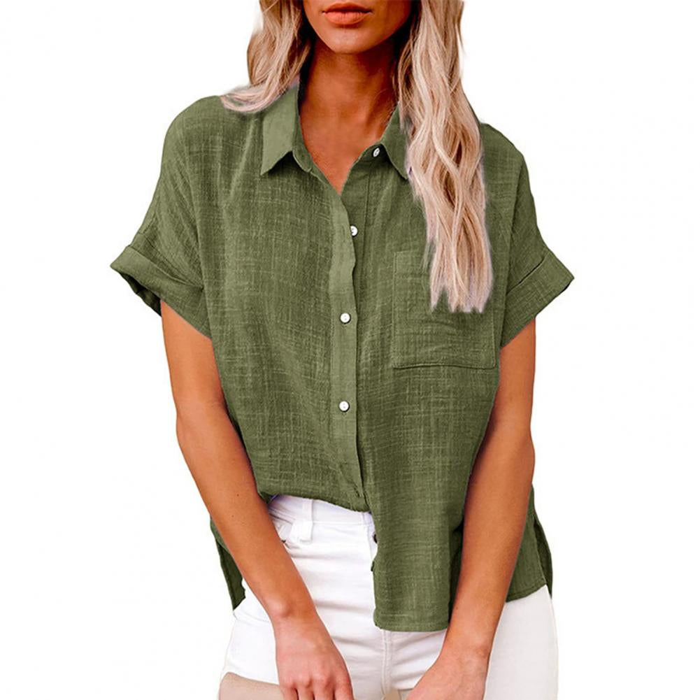 Sofia – Casual Loose Blouse met Korte Mouwen en Knopen