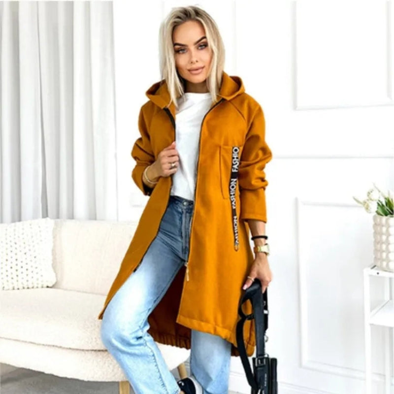 Violet – Lange jas met ritssluiting en capuchon