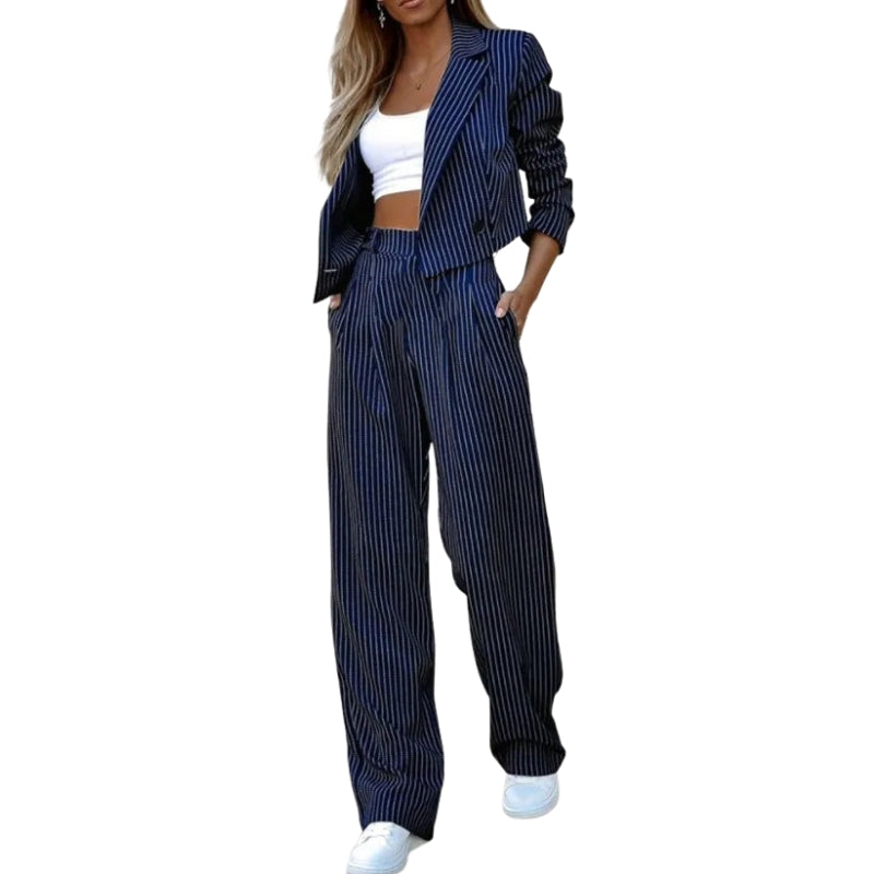 Florence – Twee Delige Set met Gestreepte Korte Blazer en Broek