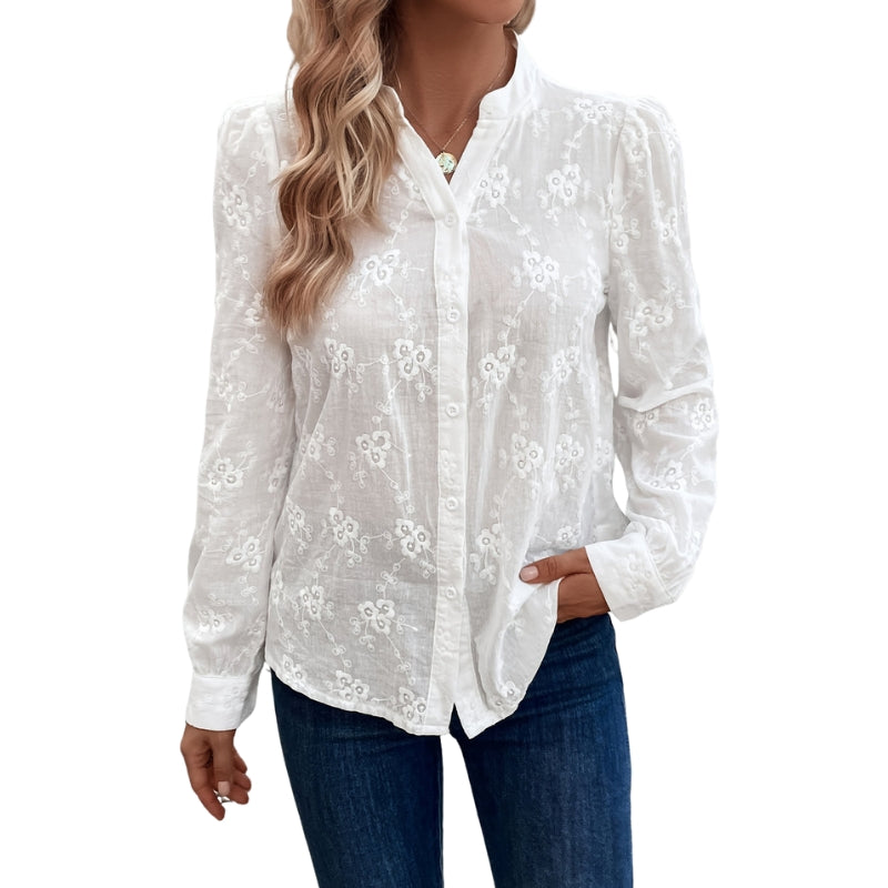 Sophia - Geborduurde blouse met lange mouwen en knoopsluiting