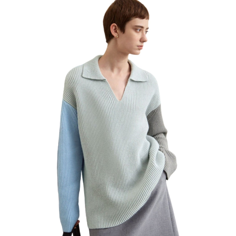 Sophia – V Hals Color Block Trui met Losse Pasvorm en Verlaagde Schouders