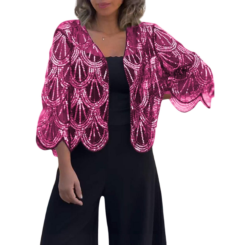 Ellie - Korte Mouw Casual Cardigan met Pailletten en Kralen