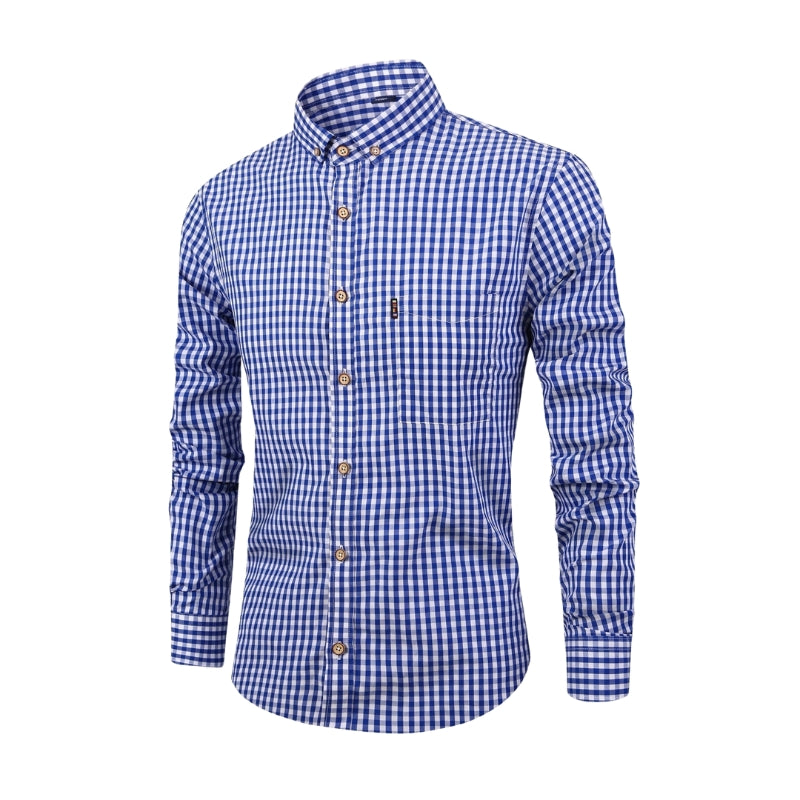 Ethan – Heren Overhemd met Lange Mouwen, Button-Down Kraag en Gingham Ruitpatroon