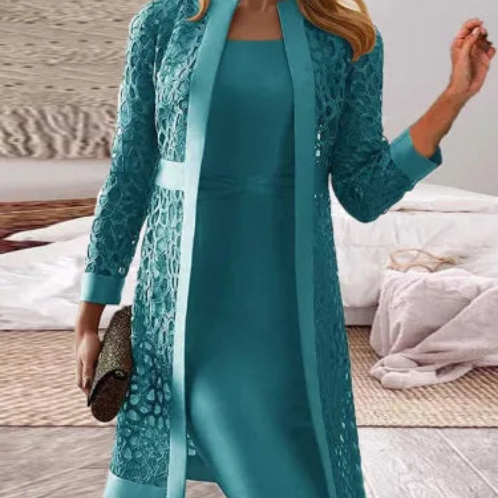 Eliza - Elegante tweedelige jurkenset met vloeiend vest en comfortabele pasvorm