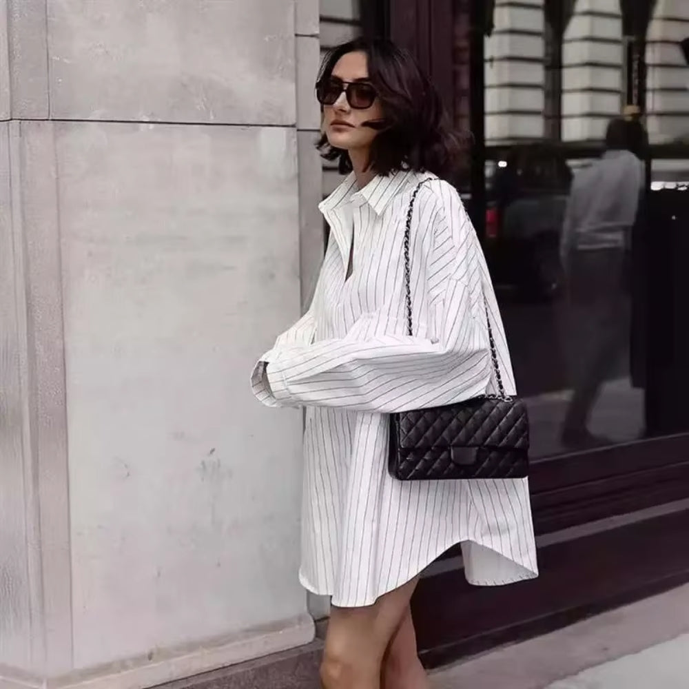 Fenna - Oversized Gestreepte Shirtjurk met Lange Mouwen