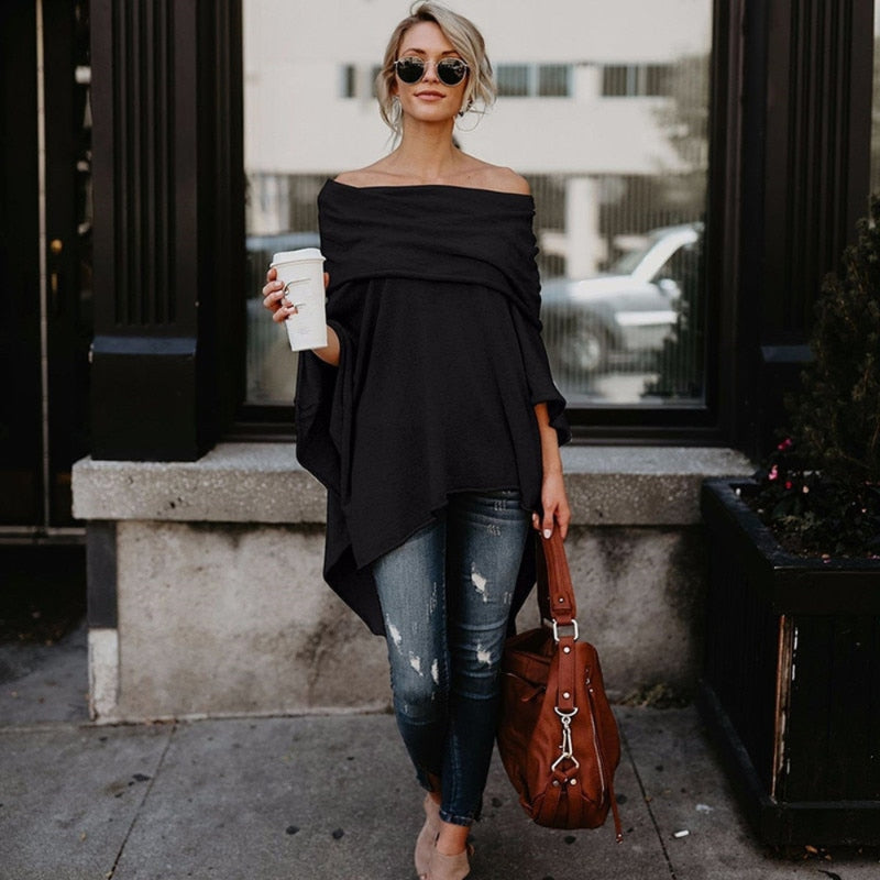 Chloe – Stijlvolle off-shoulder top met lange mouwen en relaxte pasvorm