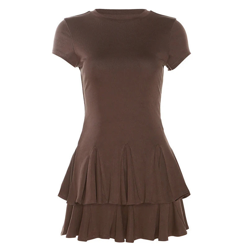 Mia - Mini Jurk met Ruches en Ronde Halslijn