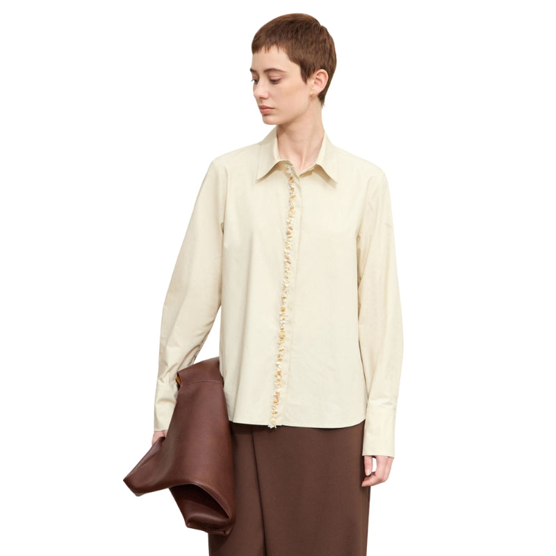 Chloe - Blouse met lange mouwen pareldetail en verborgen knopen