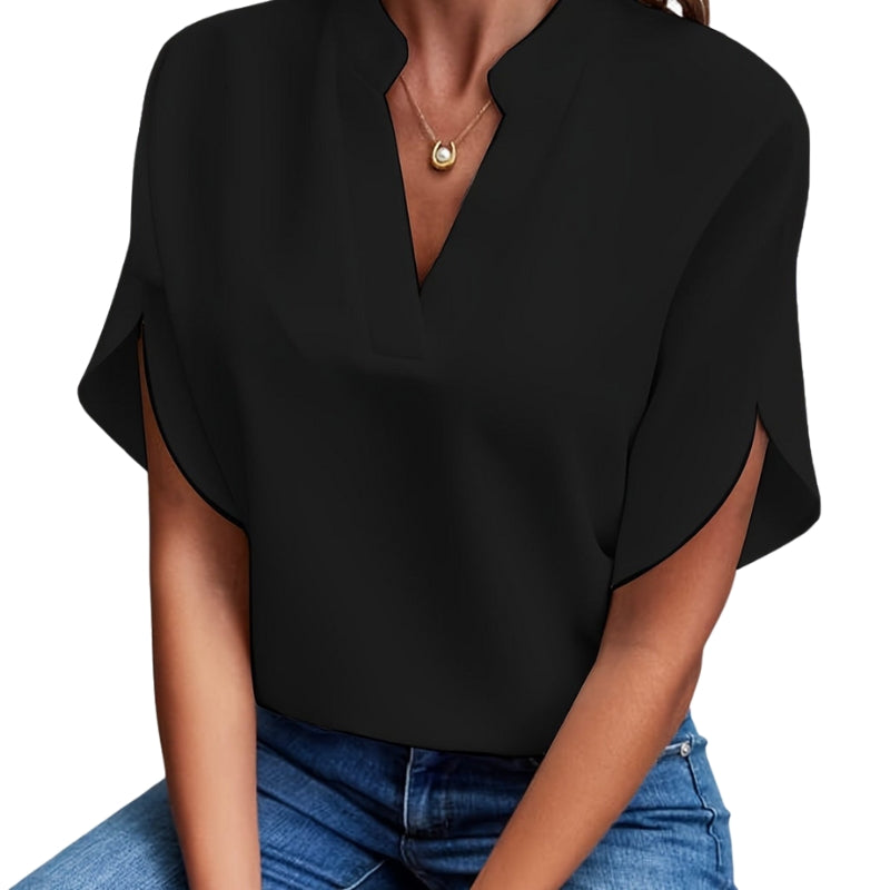 Audrey - V Hals Blouse met Korte Mouwen