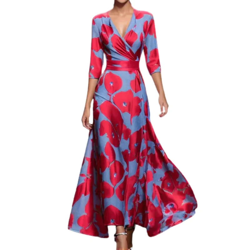 Elara – Maxi Jurk met Bloemenprint en Korte Mouwen