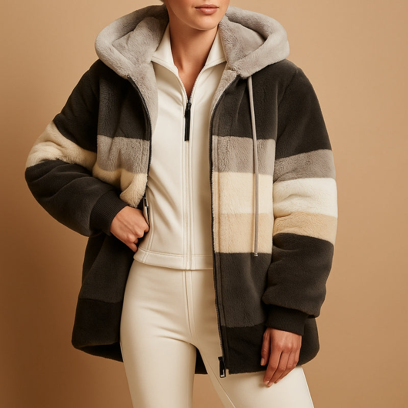 Violet - Lange Mouw Hooded Jas met Rits en Verstelbare Kap