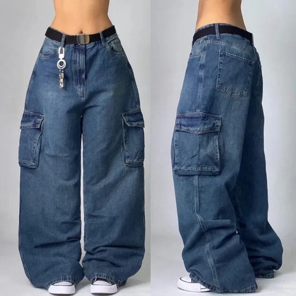 Amara – Elegante losse broek met functionele zakken en hoge tailleband