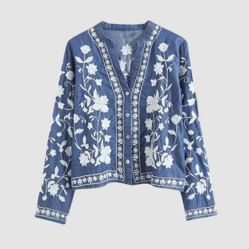 Lena – Stijlvol button-down overhemd met bloemenborduurmotief