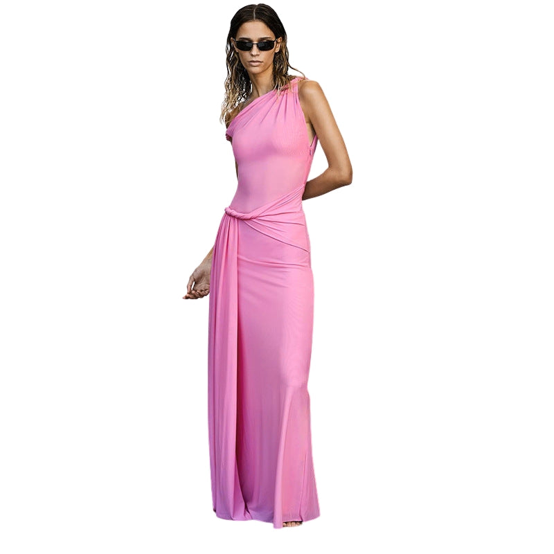 Violet - Maxi Jurk met Asymmetrische Snit en Drapering