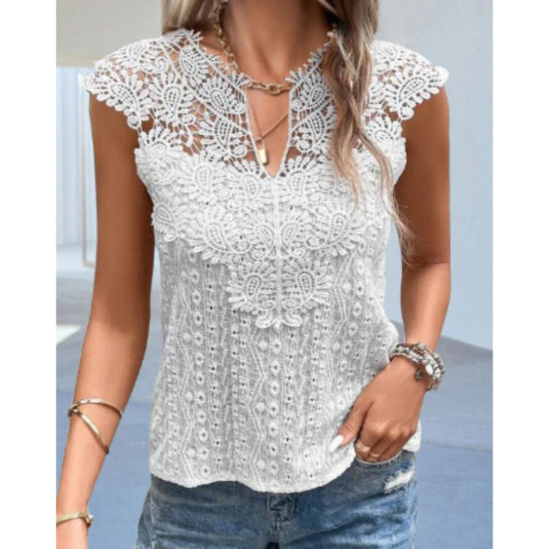 Emma – Trendy kanten V-hals top met kapmouwen