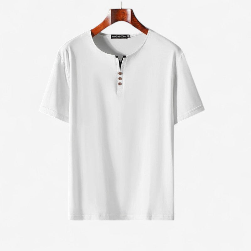 Mark - Korte Mouw overhomed met Knoopsluiting en Ronde Hals